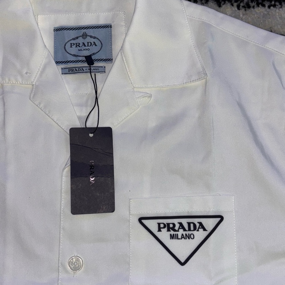 Authentic Prada Blue Flame Cotton Button-Up Shirt (Size: Large) - Picture 2 of 5